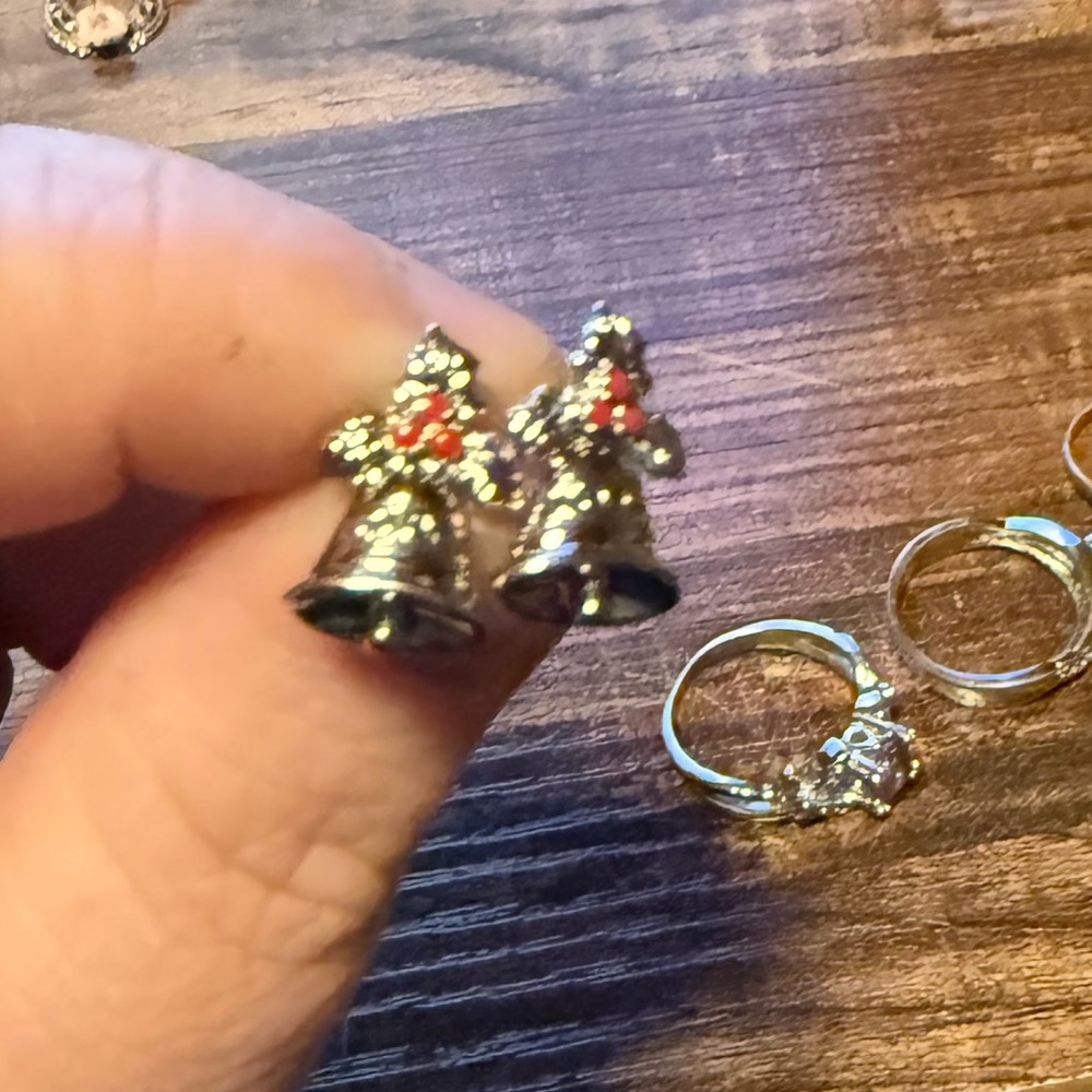 Silver and Red Bell Earrings